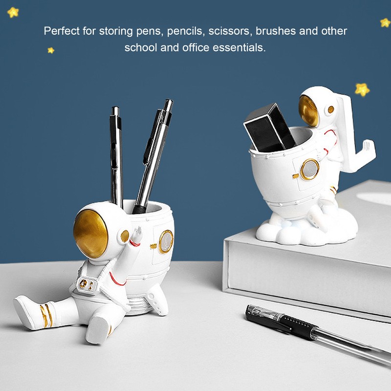 Astronaut Pencil Pen Cup Synthetic Resin Spaceman Figurine Desk Pen