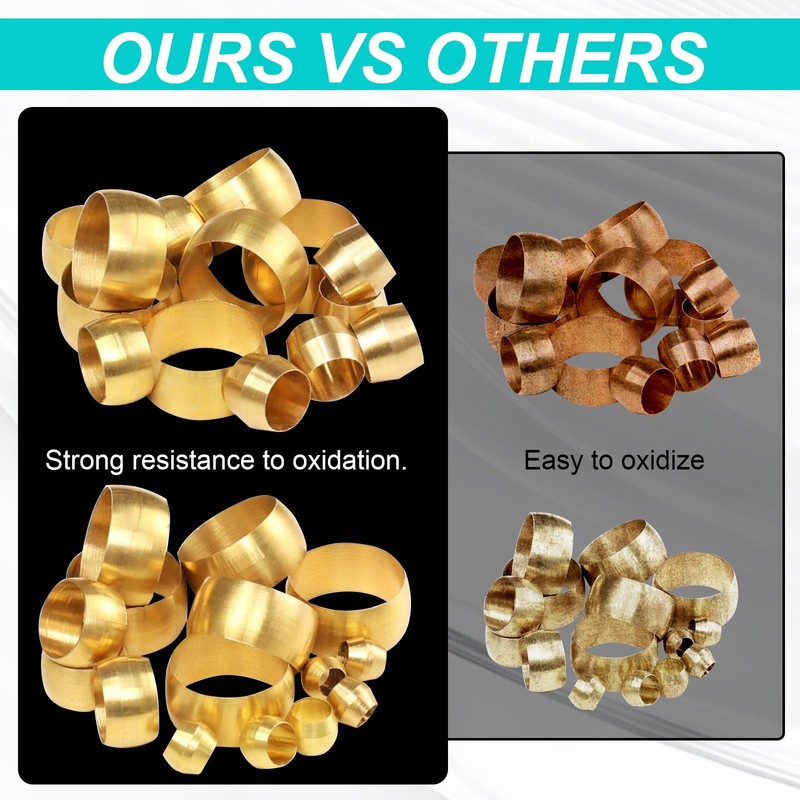 Quickun Brass Compression Fitting Ferrule Sleeve, 5/32" Tube OD (Pack