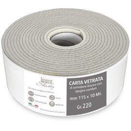 bianco Shabby® Glass Paper Professional Corundum with Sponge for Finger Protection, 10 m Roll, Pre-Cut (Grit 220 g)