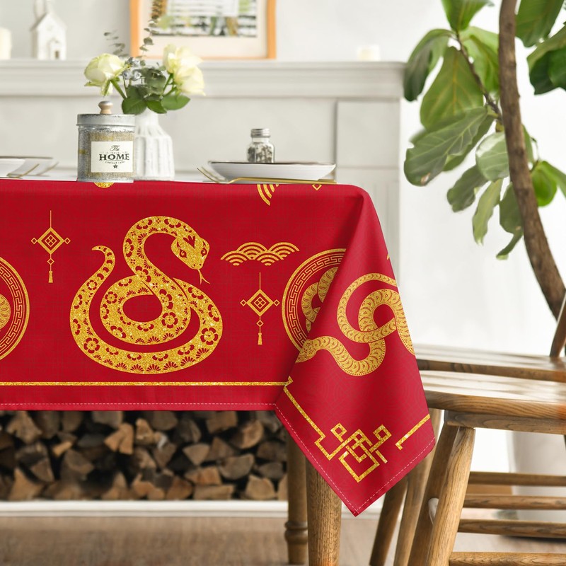 Horaldaily Newyear Tablecloth 52×70 Inch Rectangular, Chinese Snake Lunar New