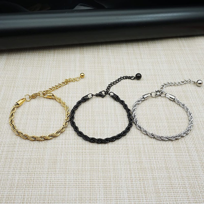 JSEA 4 5mm Stainless Steel Chain Bracelet Twist Rope Bracelet