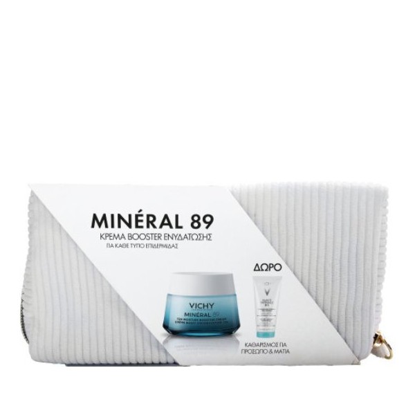 Vichy Xmas Set Mineral 89 72h Moisture Boosting Cream Light, 50ml & FREE Purete Thermale 3 in 1 Cleanser, 100ml & Velvet Toiletry Bag