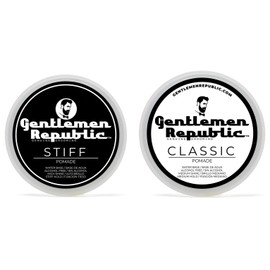 Gentlemen Republic Classic & Stiff Pomade Combo for Men - Water Based Pomade for Medium Hold & Shine, Premium Mens Hair Styling Products with No Beeswax - Ideal for Classic Styles, 4oz