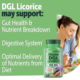 Yuve Vegan DGL Licorice 760mg - Ultra Pure Deglycyrrhizinated Licorice Root Capsules Supplement - Support Stomach, Gut & Intestinal Relief - Natural Acid Reflux Formula - Non-GMO & Gluten Free - 100ct