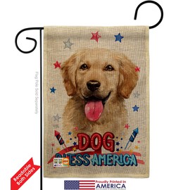 Patriotic Golden Retriever Burlap Garden Flag Set with Stand Animals Dog Puppy Spoiled Paw Canine Fur Pet Nature Farm Animal Creature Small Gift Yard House Banner Double-Sided Made In USA 13 X 18.5