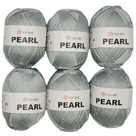 Ilkadim Export Pearl 6 x 90 g Viscose Yarn for Knitting and Crocheting, 100% Viscose, Crochet Yarn (Grey 114)