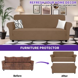 ZNSAYOTX Super Stretch Sofa Cover (72"-92"), New Striped Sofa Covers Fitted Slipcovers with Elastic Bottom, Dog Cat Pets Proof Spandex Washable Fabric Comfortable & Durable (Light Coffee, Sofa)
