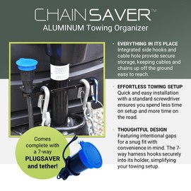 GR Innovations Chain Saver with PlugSaver and Tether | Black Anodized Aluminum Tongue Jack Trailer Towing Organizer Kit | Essential RV Accessory | Easy Chain & Harness Storage | Made in USA
