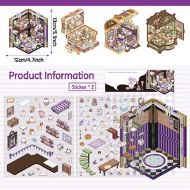 DIY 3D House Stickers, 4 Set Fun DIY Stickers Scene Make Your Own Warm Home, Supermarket, Coffee Shop, Music Bar, Cute 3D Cartoon Scene Stickers for Adult Kids Relief Stress Pass The Time (XM4.0)