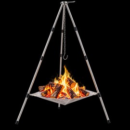 Portable Camping Fire Pit Tripod for Outdoor Campfires – Foldable Stainless Steel Stand with Fire Mesh for Camping & Backyard Use