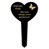 DAD - Black & Gold Plastic Memorial Heart Stake Graveside Spike Marker Crematorium