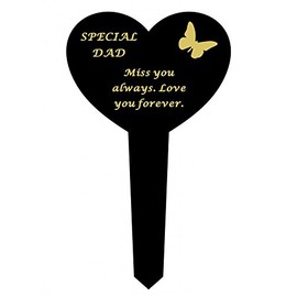 DAD - Black & Gold Plastic Memorial Heart Stake Graveside Spike Marker Crematorium