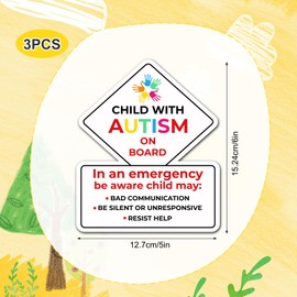 3pcs Autism Stickers for Cars, 6x5 Inch Child with Autism on Board Sticker Weather Resistant Autism Awareness Car Decals Emergency Alert Autistic Sign for Truck Window Bumper Wall (Style 2)