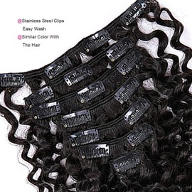 Anrosa Human Curly Hair Natural Black 1B Double Weft Water Wave Curly Clip ins Extensions for Black Women Clip on Wave Hair Extension 22 Inch 120 Gram