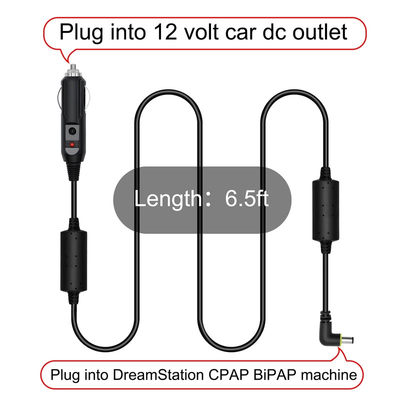 iGuerburn 12V Shielded DC Cord for DreamStation CPAP BiPAP Machines