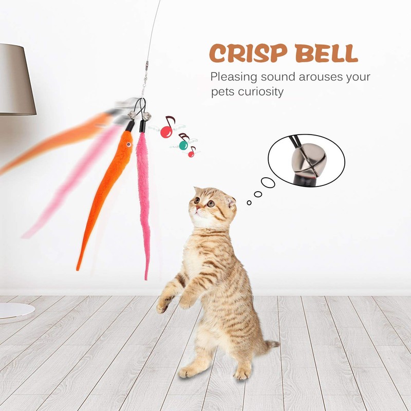Retractable Cat Toys Wand with 5 Piece Teaser Refills, Interactive