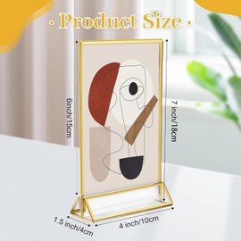 MEETOZ 6 Pack Acrylic Gold Sign Holder, 4x6 Double Sided Clear Frame Vertical Stand,Menu Display Stand Gold Sign Holders for Wedding Table Number,Restaurant Sign,Menu,Phot ﻿