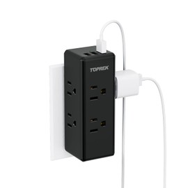 TOPREK Multicontacto Pared USB, Conector Multiple con 5 Salidas CA y 3 Puertos USB, Protectores de Sobretensión, Regleta Multicontacto Outlet Extender Enchufe Extension Electrica para el Baño, Cocina