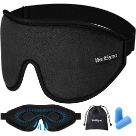 WellSync Sleep Eye Mask for Men Women,Zero Pressure 3D Blackout Eye Mask for Sleeping,Eye Covers with Adjustable Strap,Soft Breathable Travel Sleep Mask for Airplane,Includes Ear Plugs(Black)