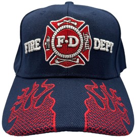 Freedom Farms Firefighter Fire Department Baseball Cap w/Embroidered Flames – Adjustable Structured 6-Panel Baseball Cap Navy
