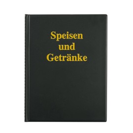 Sigel SM104 Menu Folder with 6 Clear Wallets for 12 Sheets of A4 1 Piece Plastic Black with Gold Lettering (German: "Speisen und Getränke" - Food and Drinks)