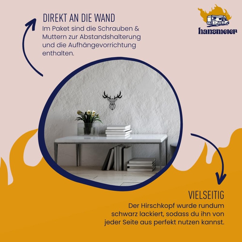 Hansmeier® Deer Wall Decoration | Metal Black | 30 x