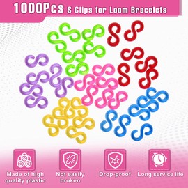 GOLD DEER 1000 Pack Rubber Band S Clips for Loom Bracelets Rubber Band Clips Chain Parts Chain Rings S Clips Colorful Plastic Rings