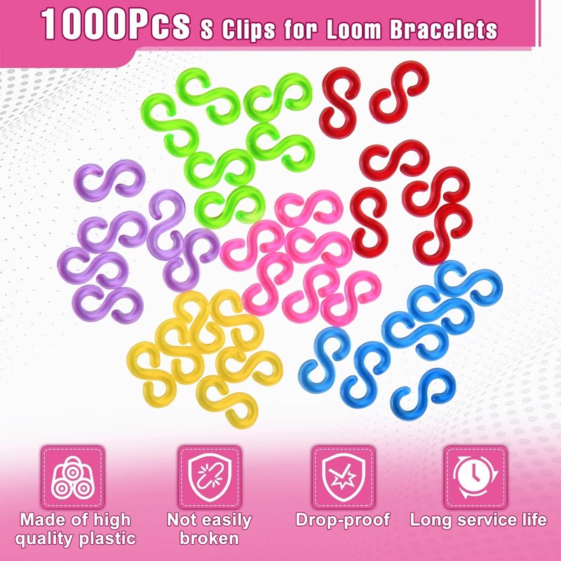 GOLD DEER 1000 Pack Rubber Band S Clips for Loom