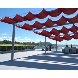 SunnyRoyal Retractable Replacement Pergola Canopy Shade Waterproof Wave U Shape Shade Cover Sail for Pergola Patio Yard Garden Deck Red 4' x 16'