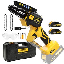 Mini Chainsaw Cordless Battery Powered, Electric Hand Held Small Powerful Chain Saw, 4’‘ Brushless & Auto Oling, Portable and Easy for Tree Trimming Branch Purning Wood Cutting(Includes 2 Batteries)