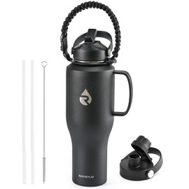 RAYMYLO Insulated Water Bottle 40oz (Cold for 48 Hrs), Stainless Steel Water Bottle with Handle & Straw Lid & Paracord Handle, Triple Wall Vacuum Leakproof Travel Flask, Fit in Any Car Cup Holder
