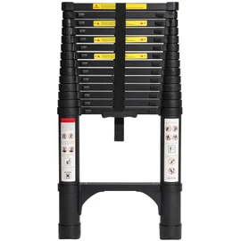 BOCOM 14.5 FT Aluminum Telescoping Ladder, Lightweight Multi-Purpose Collapsible Extension with 2 Triangle Stabilizers, Heavy Duty 330 lbs Max Capacity, Ideal for Home, RV, and Outdoor Work Black