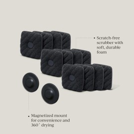 Curio Home Goods Ionic Non-Scratch Dish Sponges with Magnetized Holder, Odor Resistant Synthetic Scrub Sponges, 12 Pack, Black