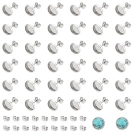 UNICRAFTALE 200pcs Flat Round 304 Stainless Steel Stud Earring Cabochon Setting Post Blank Ear Stud 8mm Tray with 100 psc Butterfly Friction Ear Nuts for DIY Earring Jewelry Making