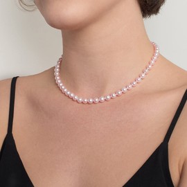 EVER FAITH Round Purple Simulated Pearls Choker Necklace, 925 Sterling Silver 6MM Pearl Strand Necklace Wedding Jewelry for Women