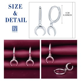 Yumilok Moon Earrings 925 Sterling Silver Women's Hoop Earrings Small Hoop Earrings Huggie Cartilage Earrings Hanging for Women Girls, Sterling Silver