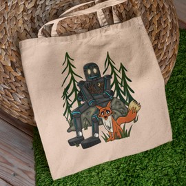 SmartyPants Fox & Robot Tote Bag - World Book Day Kids Novel Robot Wild In The Wild Book Cute Reusable Shopping Bag Eco Friendly Reading Is Power Read Books Gift Present (Natural)