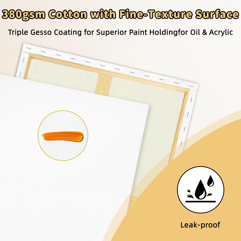 2-Pack 24x36 Stretched Canvas 13.4oz Warp-Resistant for Oil & Acrylic