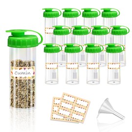 PUNICA 12 Pcs Mini Salt and Pepper Shakers with Spoon - Portable Travel Spice Dispensers, Leak-Proof Camping Outdoor Kitchen Accessories-15ml Capacity