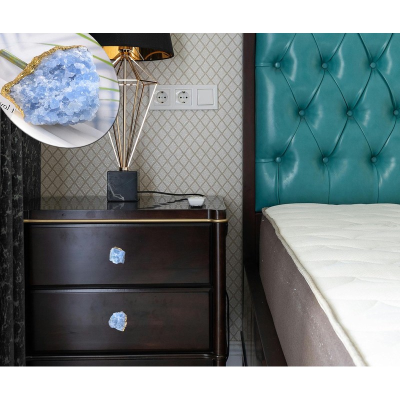 AMOYSTONE Blue Crystal Stone Knobs for Cabinets, Natural Stone Drawer