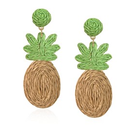 Chanaiqw Rattan Funny Pineapple Fruit Dangle Earrings for Women Cute Pineapple Statement Love Trendy Earrings Jewelry (Brown)