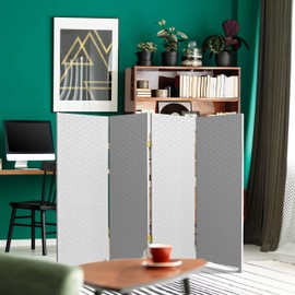 4 ft. Short Woven Fiber Folding Screen - White - 4 Panel