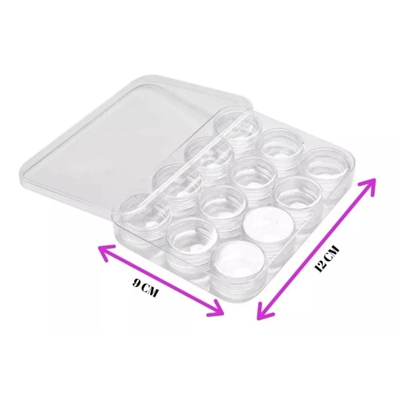 Nail Container Contenedor C/12 Envases Para Poner Decoración Y Arte