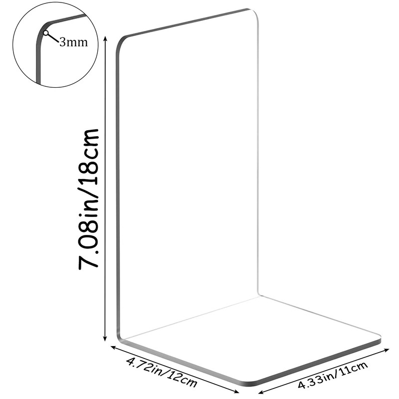DARUITE Acrylic Bookend Transparent Bookend Acrylic Clear Book Holder for