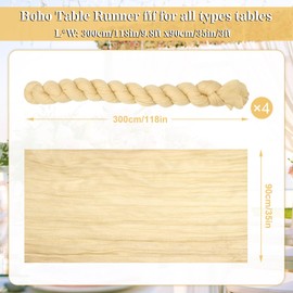 MOTONG Set of 4 Cheese Cloth Table Runners 90 x 300 cm Beige Boho Muslin Decorative Fabric for Wedding, Party & Birthday