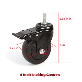 Caster Wheels Set of 4, 4inch Heavy Duty Metal Swivel Wheel Threaded Stem Mount Industrial Castors Wheel Kit Fits for Kamado Joe Series III Carts Rolling Carts Furniture Workbench Trolley