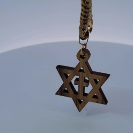 Man/Woman Holy Land Olive Wood Star Of David Pendant Gold Color 24"Chain.