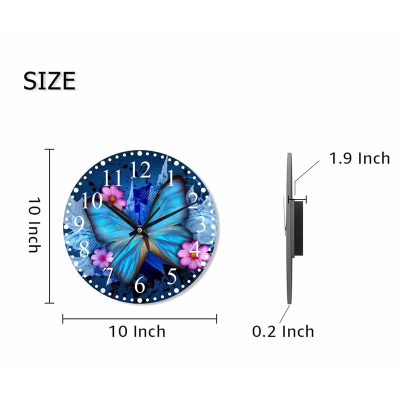 KEEPSUPER Clock Beautiful Butterfly Wall Clock 10 Inch Battery Operated