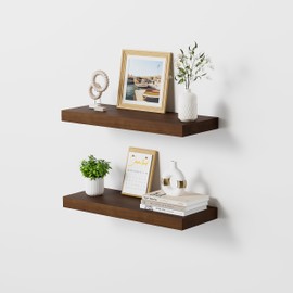 24 Inch Floating Shelves - 9.3 Inch Deep Shelves for Wall - Rustic Wood Shelves - Bathroom Floating Shelves Over Toilet - Deep Wall Shelves for Living Room - Kitchen - Bedroom - Walnut - Set of 2