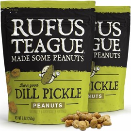 Rufus Teague Dill Pickle Peanuts – Bold, Tangy & Crunchy Honey Roasted Nuts with a Smoky Dill Kick, 9 oz Resealable Pouch, 2 Pack